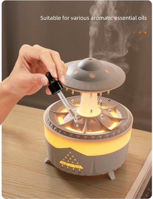 UFO Raindrop Cool Mist Air Humidifiers,350ML Essential Oil Diffusers with 7 Adjustable Colors Lights,Remote Control Timing,Quiet,Waterless Auto Off for Bedroom Home Office Yoga Spa,Relaxation Grain - RIZZ