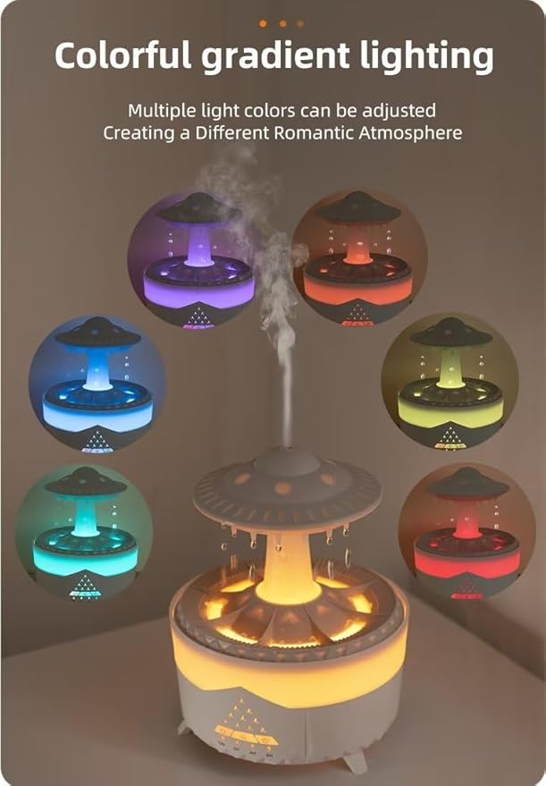 UFO Raindrop Cool Mist Air Humidifiers,350ML Essential Oil Diffusers with 7 Adjustable Colors Lights,Remote Control Timing,Quiet,Waterless Auto Off for Bedroom Home Office Yoga Spa,Relaxation Grain - RIZZ