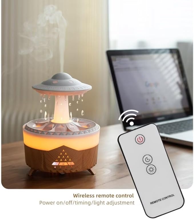 UFO Raindrop Cool Mist Air Humidifiers,350ML Essential Oil Diffusers with 7 Adjustable Colors Lights,Remote Control Timing,Quiet,Waterless Auto Off for Bedroom Home Office Yoga Spa,Relaxation Grain - RIZZ